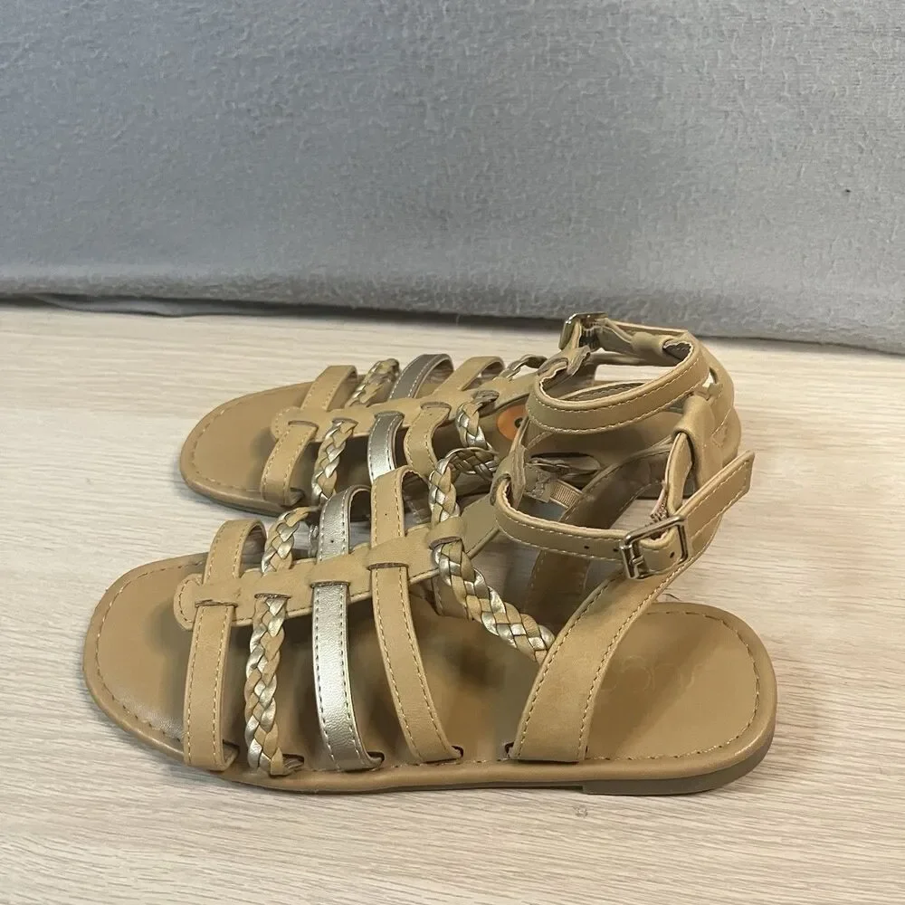 Sugar Girls Brown Bronze Open Toe Flat Gladiator Sandals Kids Youth Size 3